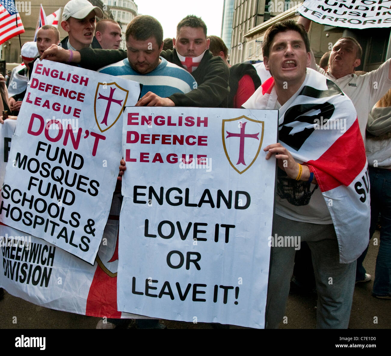 English Defence League EDL  march through Tower Hamlets London East End despite banning of march 3.9.2011 Stock Photo