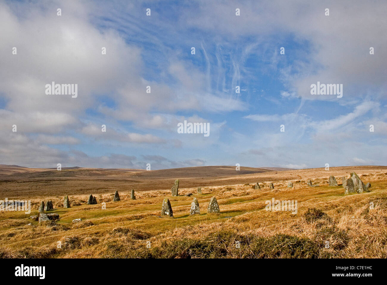 Scorhill stone circle Dartmoor National Park Stock Photo