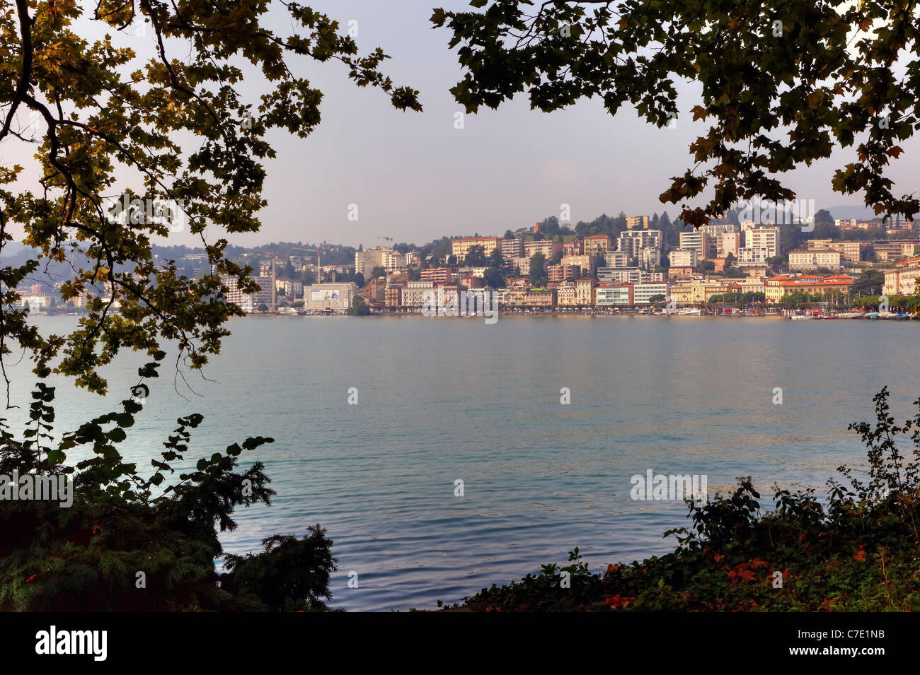 View of the city of Lugano Parco Civico out. Stock Photo