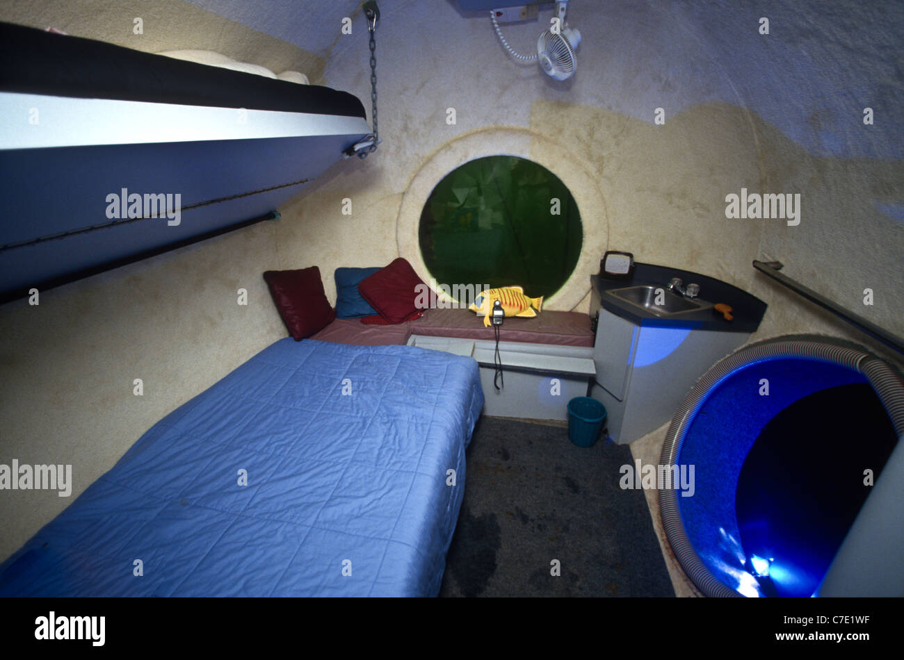 Views of the sleeping quarters of the Jules Underwater Lodge, the world's only hotel located completely underwater. Stock Photo