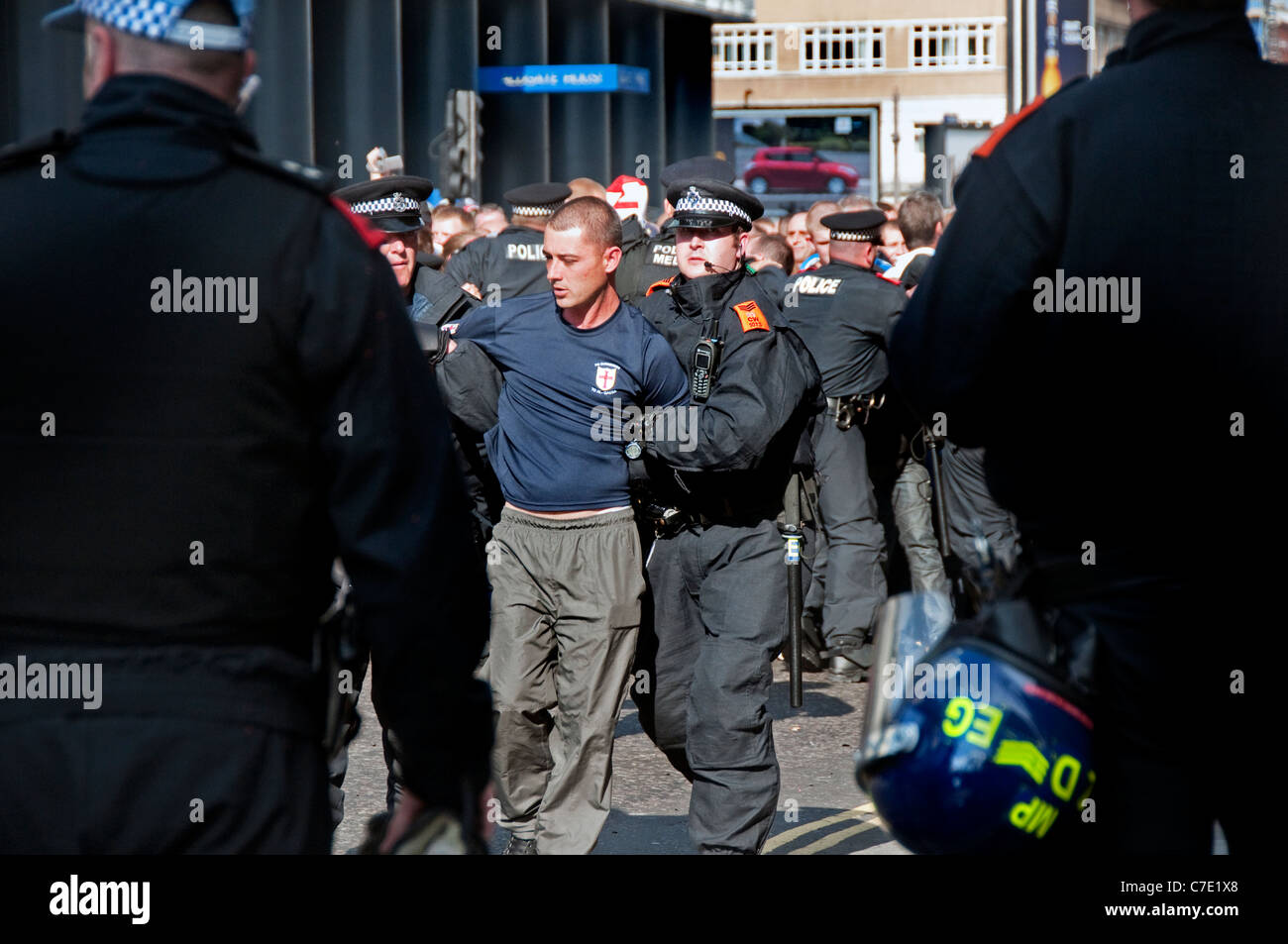 English Defence League EDL  march through Tower Hamlets London East End despite banning of march 3.9.2011 Stock Photo