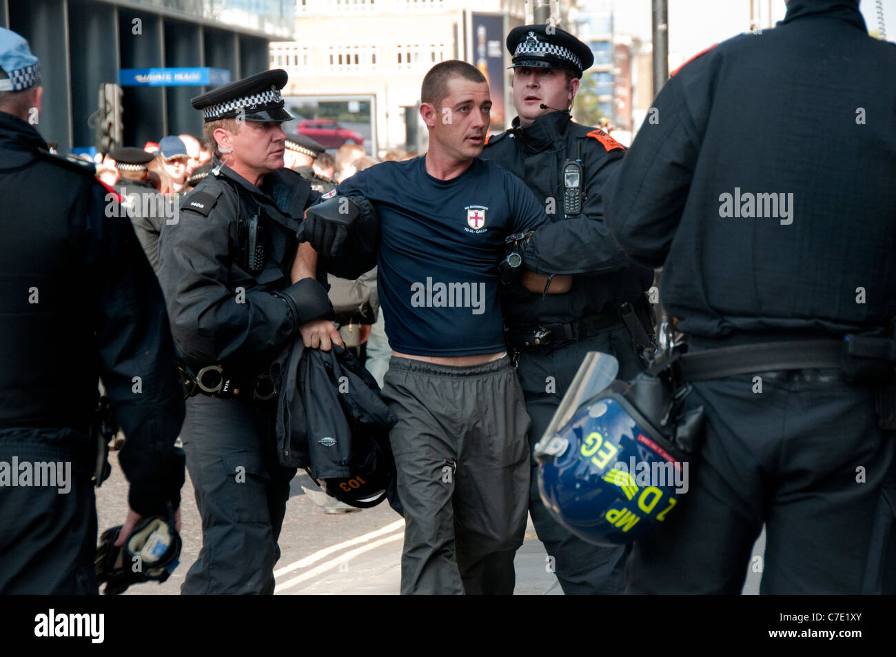 English Defence League EDL  march through Tower Hamlets London East End despite banning of march 3.9.2011 Stock Photo