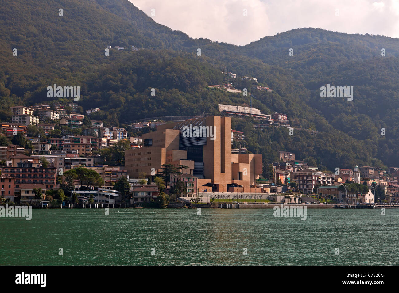 Campione d'Italia is an Italian exclave in the middle of Switzerland with a famous casino game Stock Photo