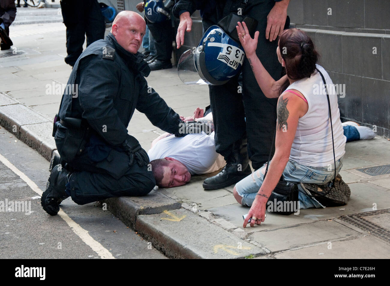 English Defence League EDL  march through Tower Hamlets London East End despite banning of march 3.9.2011 Stock Photo