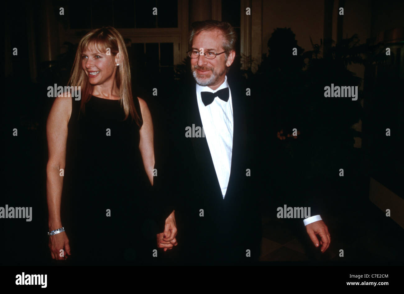 Steven Spielberg and his wife Kate Capshaw arrive for the state dinner for British Prime Minister Tony Blair at the White House Stock Photo