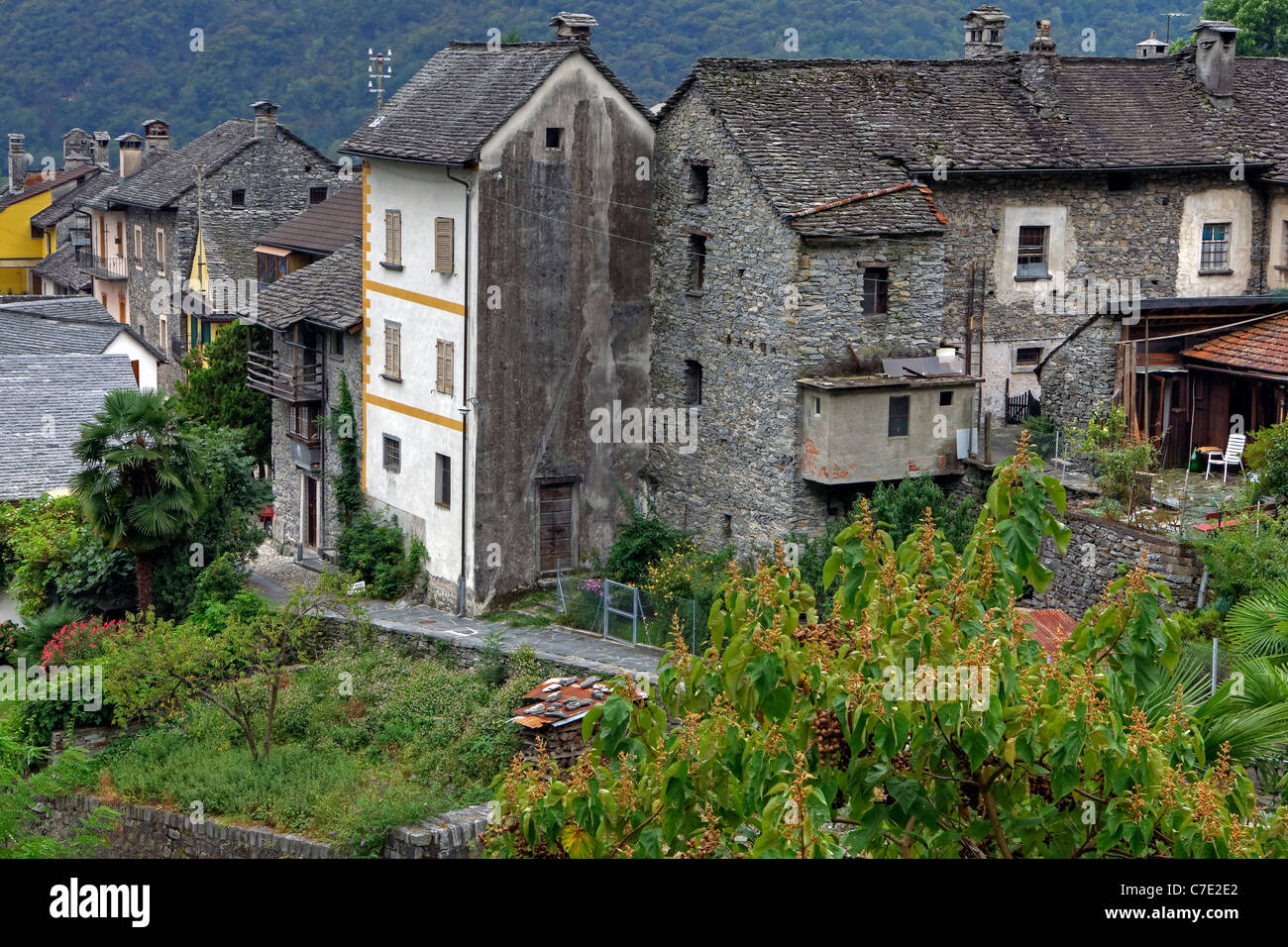 Verscio is a typical Ticino village in Pedemonte, Ticino, Switzerland Stock Photo