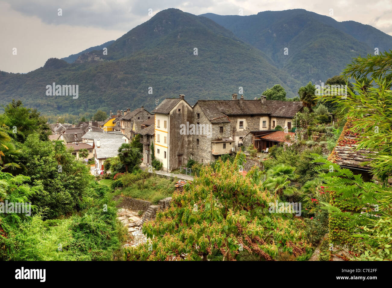 Verscio is a typical Ticino village in Pedemonte, Ticino, Switzerland Stock Photo