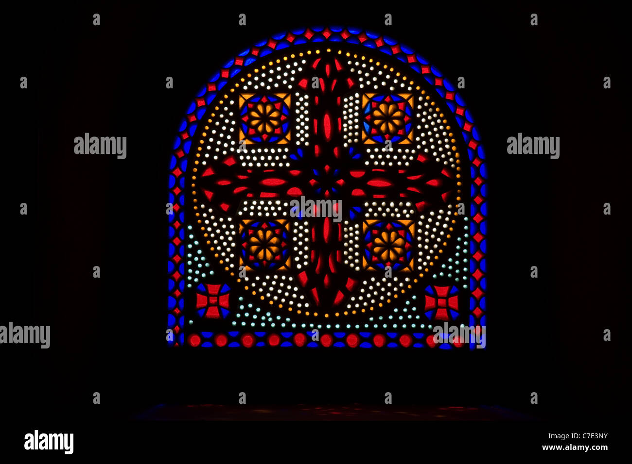 Stained glass window with geometric pattern in the Hanging Church, Cairo, Egypt Stock Photo