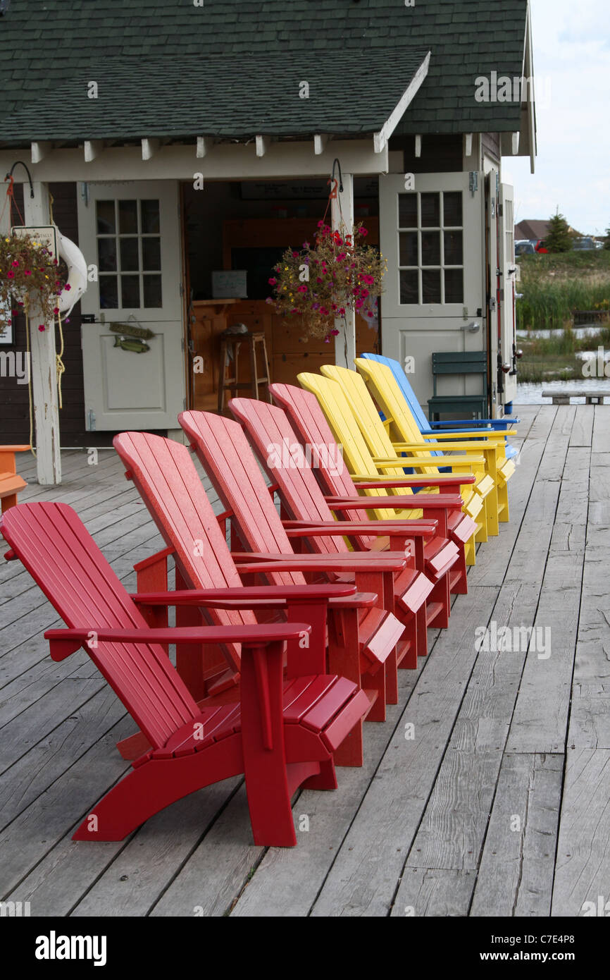 colorful red yellow blue cottage chair chairs Stock Photo - Alamy