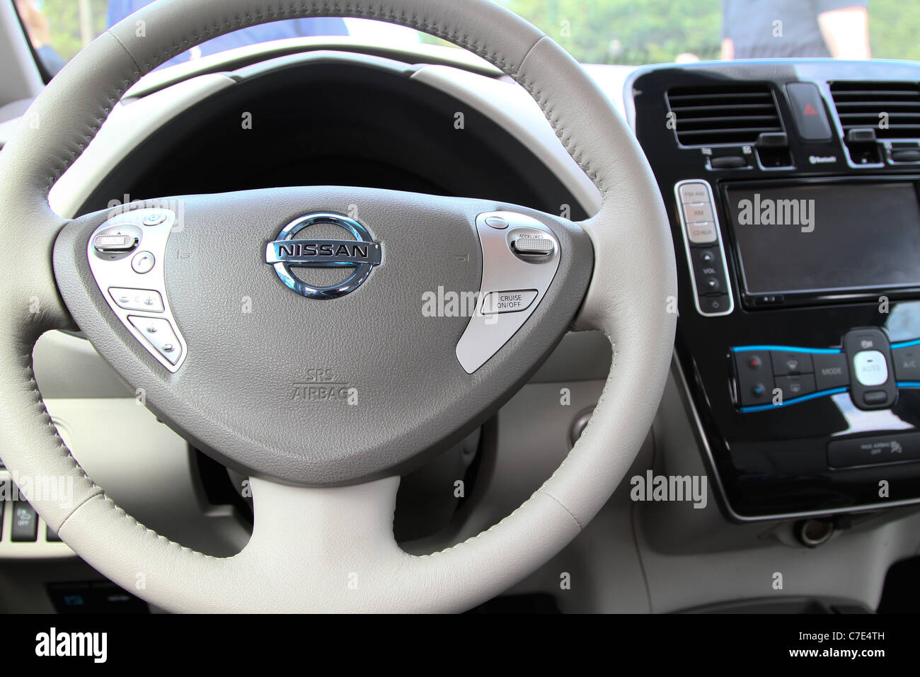 Nissan Leaf Electric Car Interior Steering Wheel Stock Photo