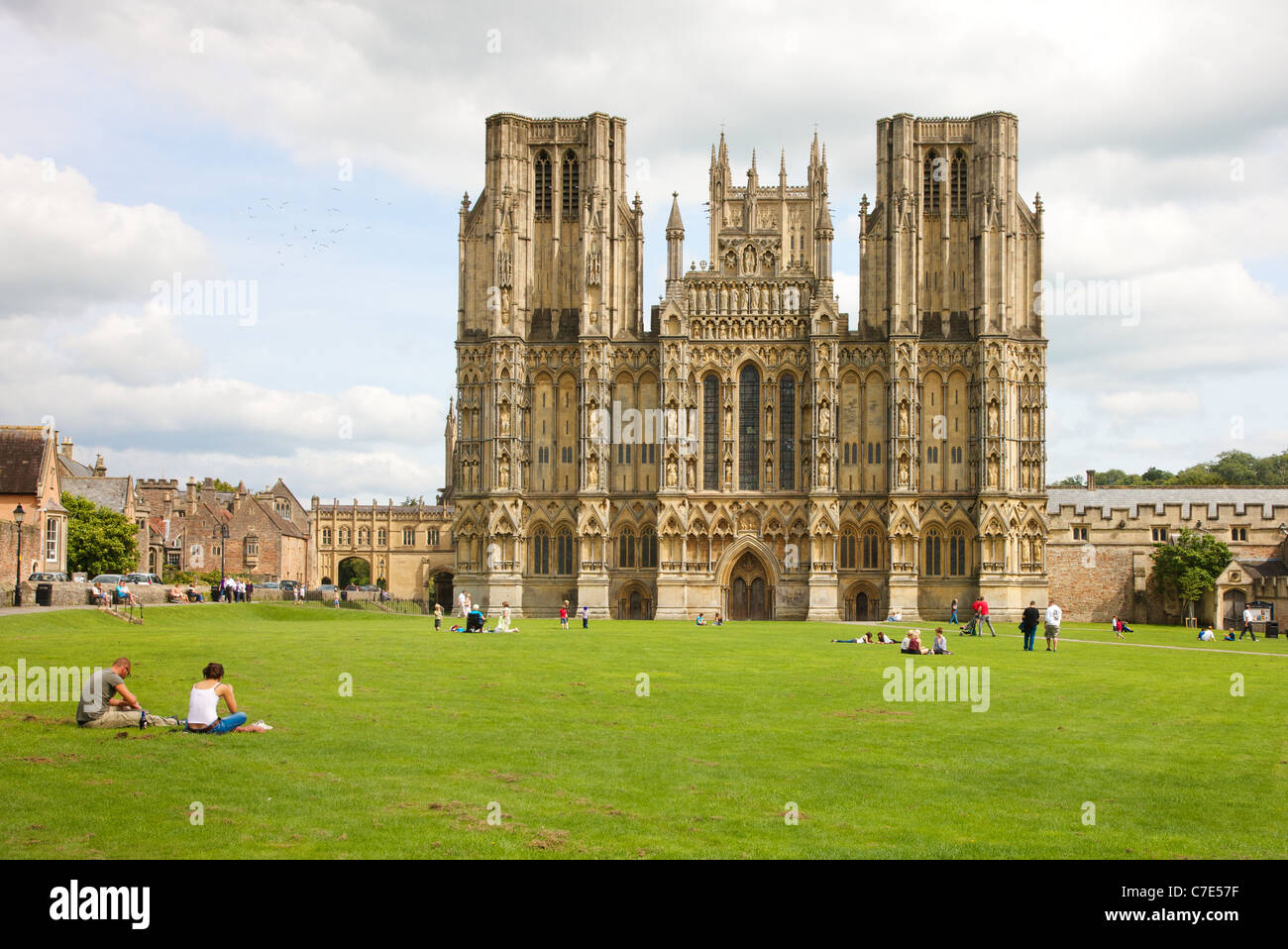 West facade of Wells cathedral in Somerset UK in summer sunshine Stock Photo