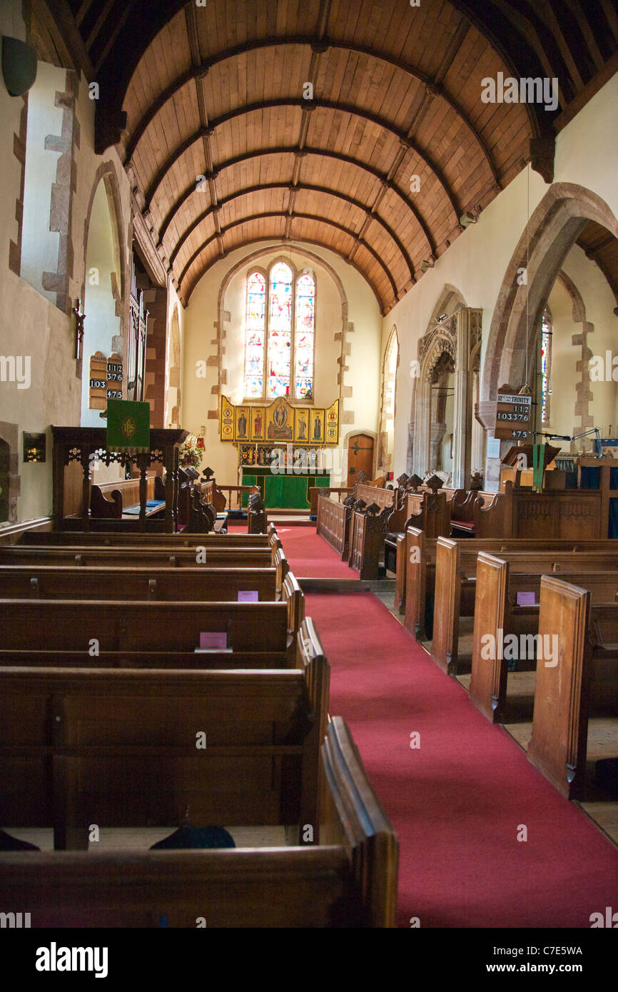 Interior of St Dubricius the parish church of Porlock in West Somerset with fine barrel vaulted ceiling Stock Photo