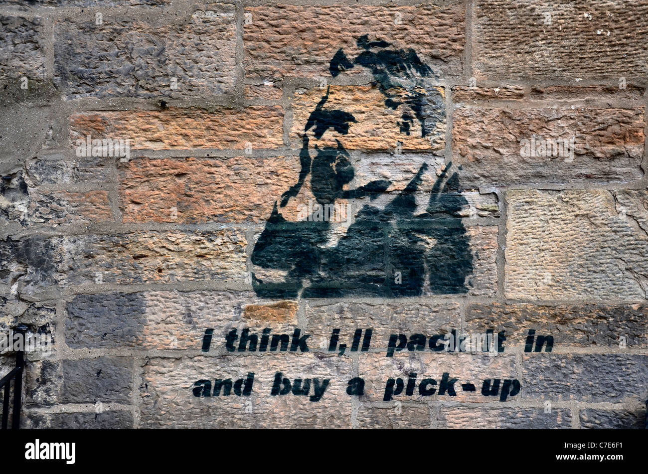 Stencil Graffiti With A Quote From A Neil Young Song On A Wall In Edinburgh Scotland Stock Photo Alamy