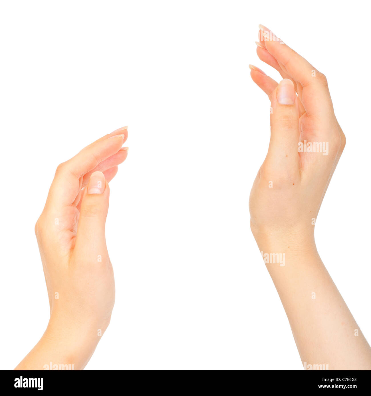 Empty woman hands. Isolated on white background Stock Photo - Alamy
