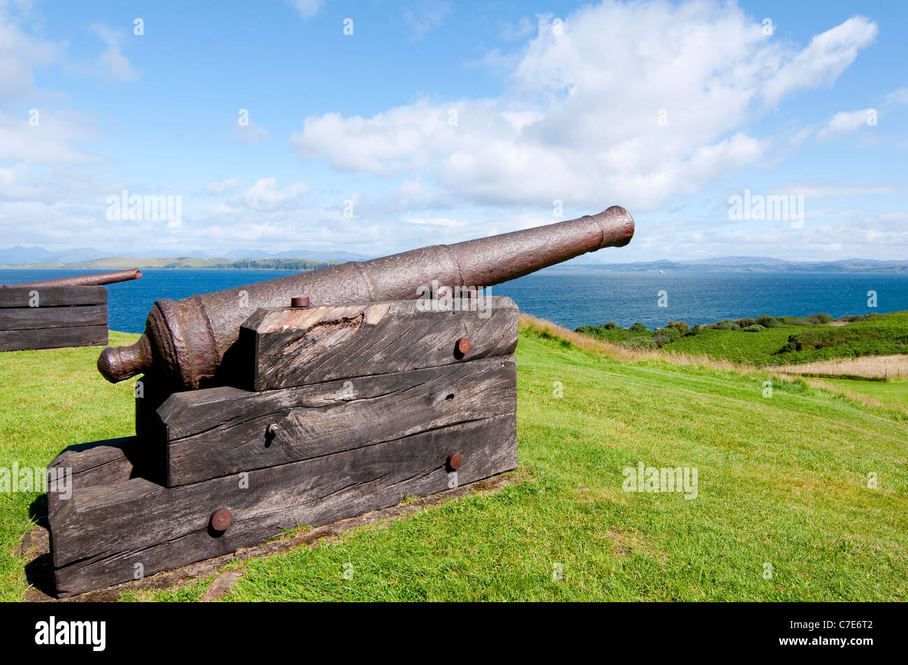 The cannon at Duart castle, Isle of Mull in Scotland Stock Photo