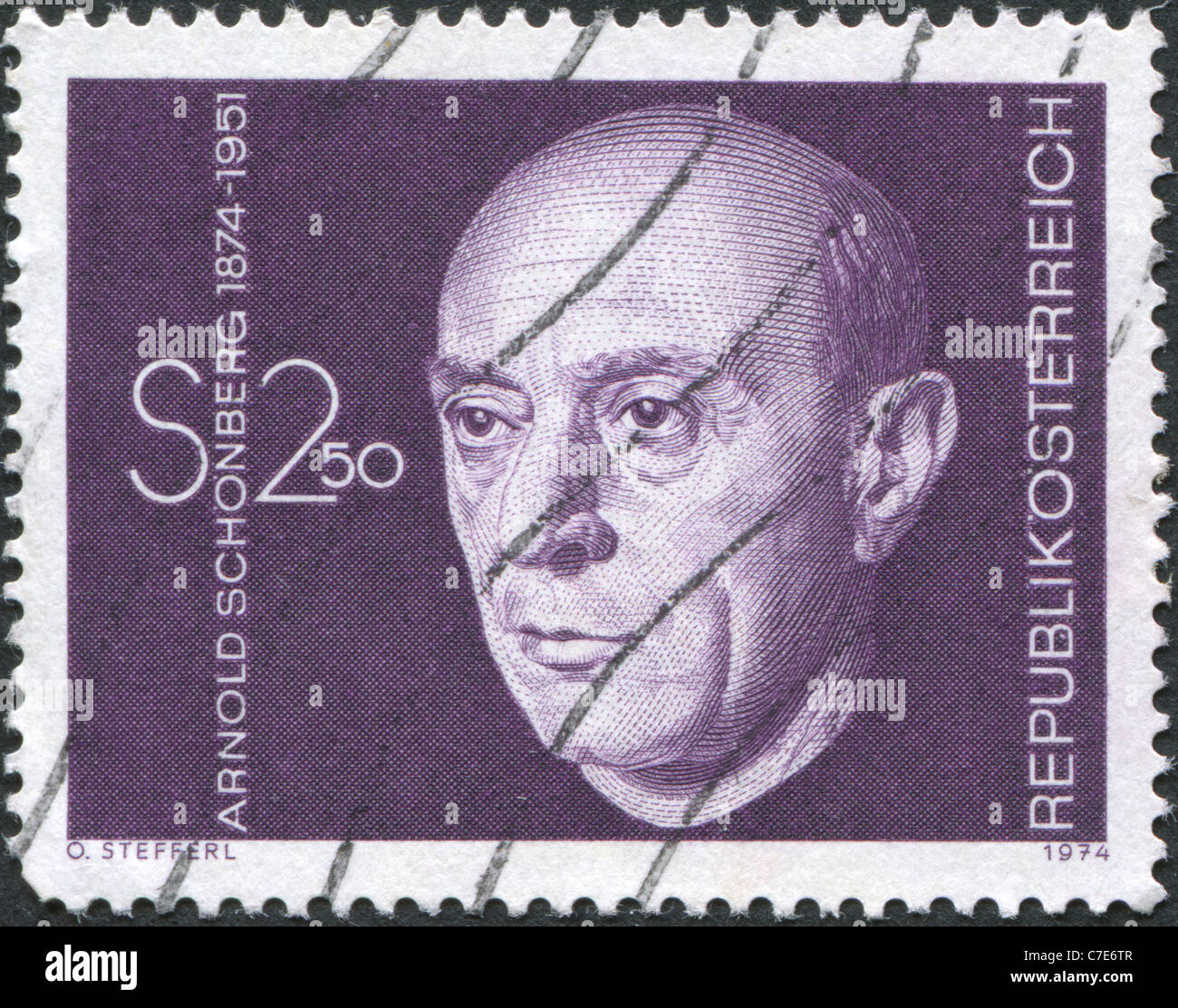 AUSTRIA - 1974: A stamp printed in Austria, is depicted Arnold Schonberg, composer Stock Photo