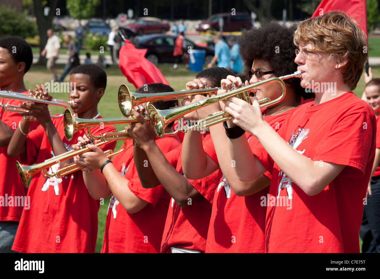 Lansing, Michigan - The Everett High School Marching Band. Stock Photo