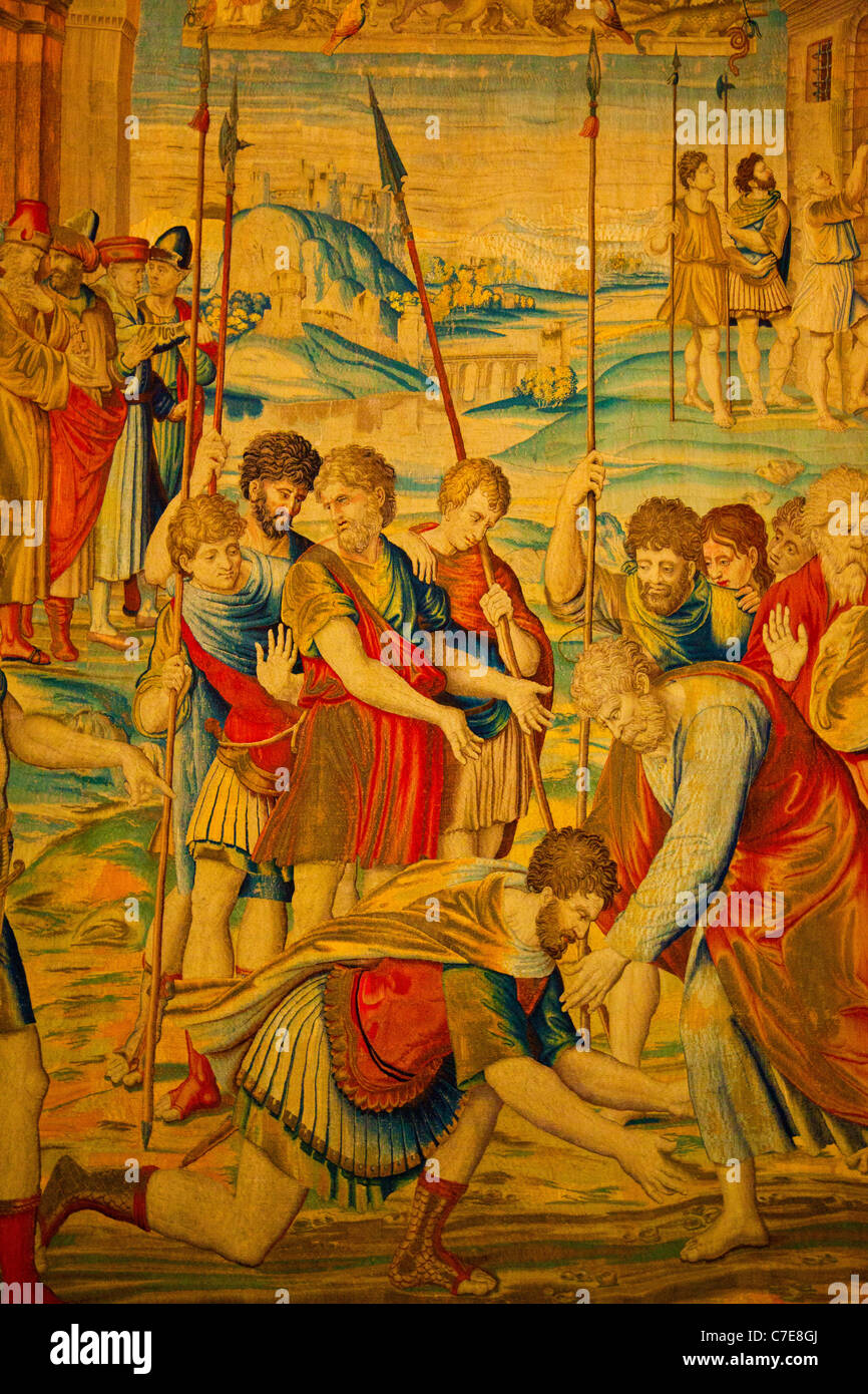 A tapestry 'Conversion of centurion Cornelius' in the Vatican Museum. Stock Photo