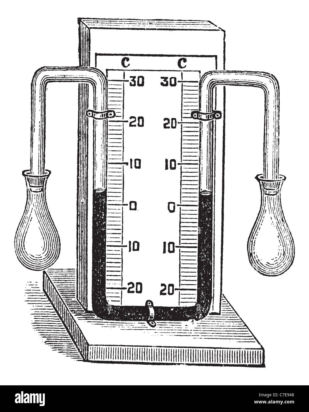 Differential thermometer. vintage engraved illustration. Medical