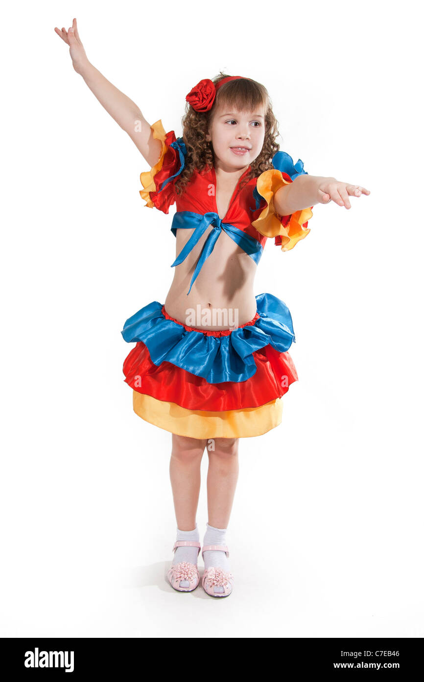 Portrait of the little girl dancer to a white background Stock Photo