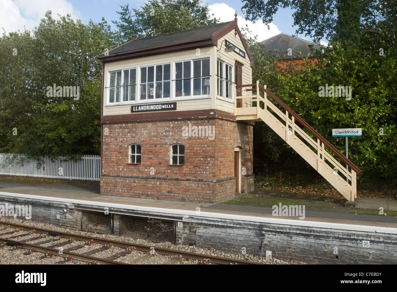 Llandrindod Wells old railway station signal box. Stock Photo