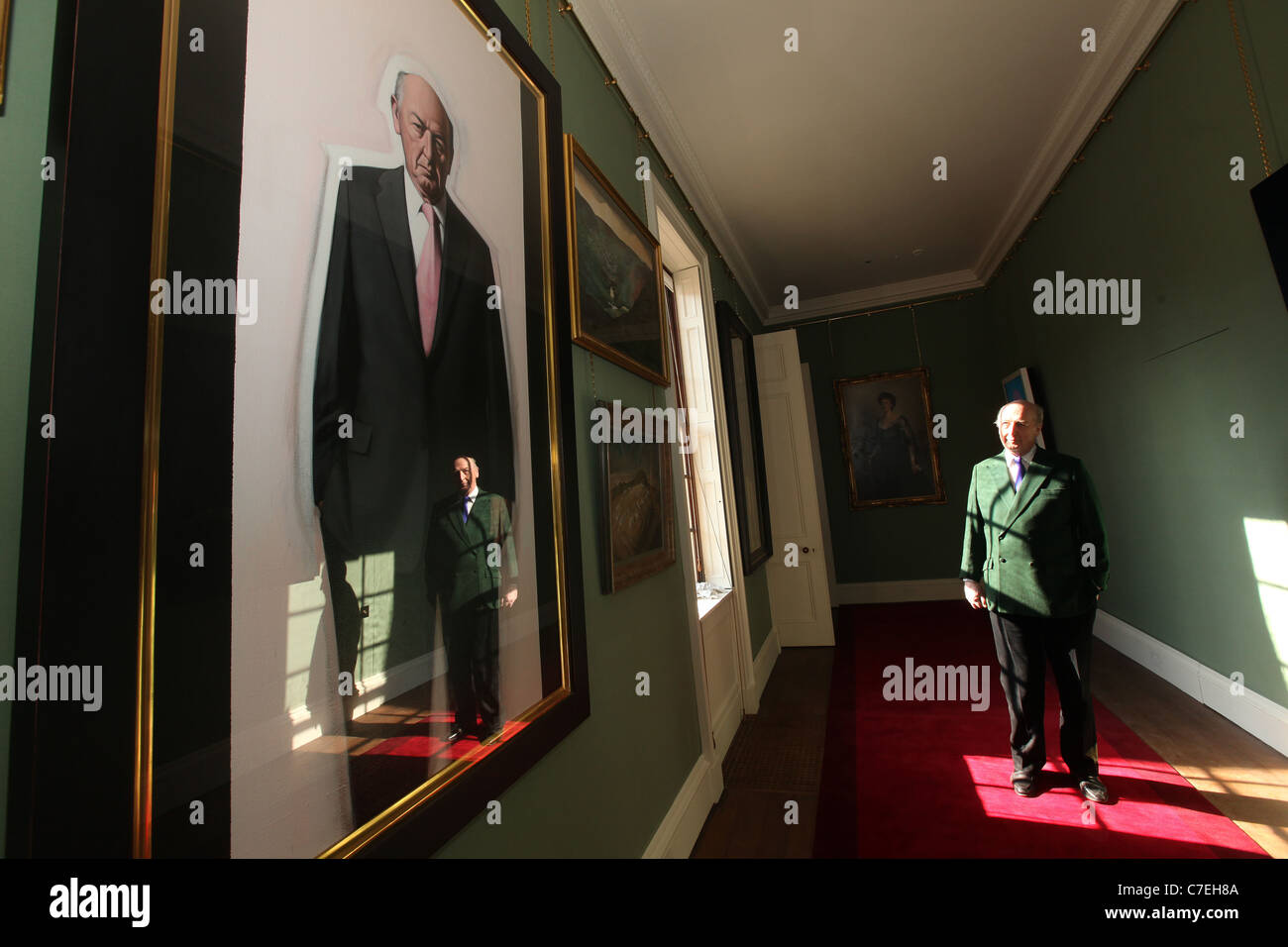 Chatsworth House in Derbyshire Pictured is The Duke of Devonshire looking at a portrait of himself Stock Photo