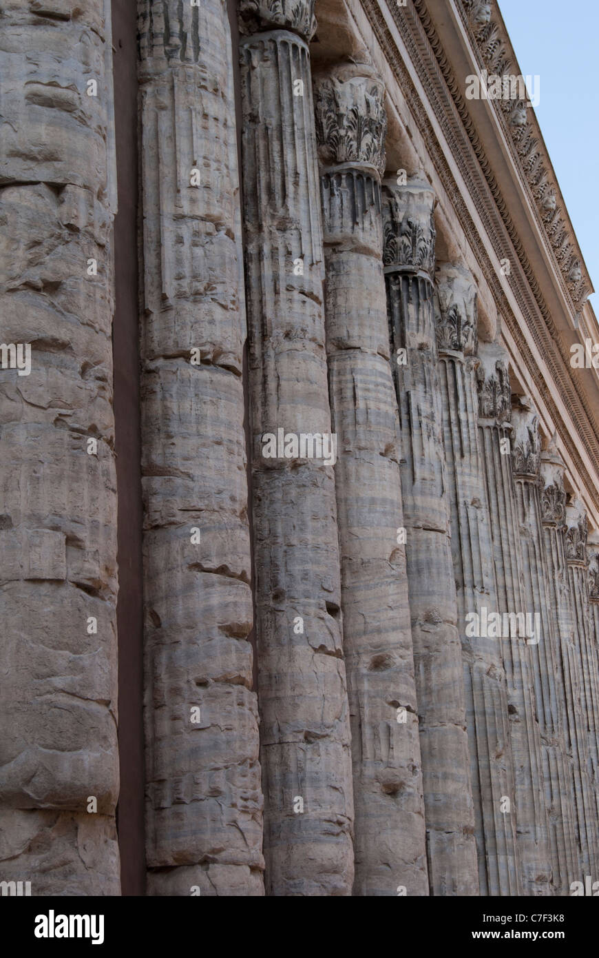 Eleven Corinthian columns from collonade of Hadrian's Temple in Piazza di Pietra, Rome. Stock Photo