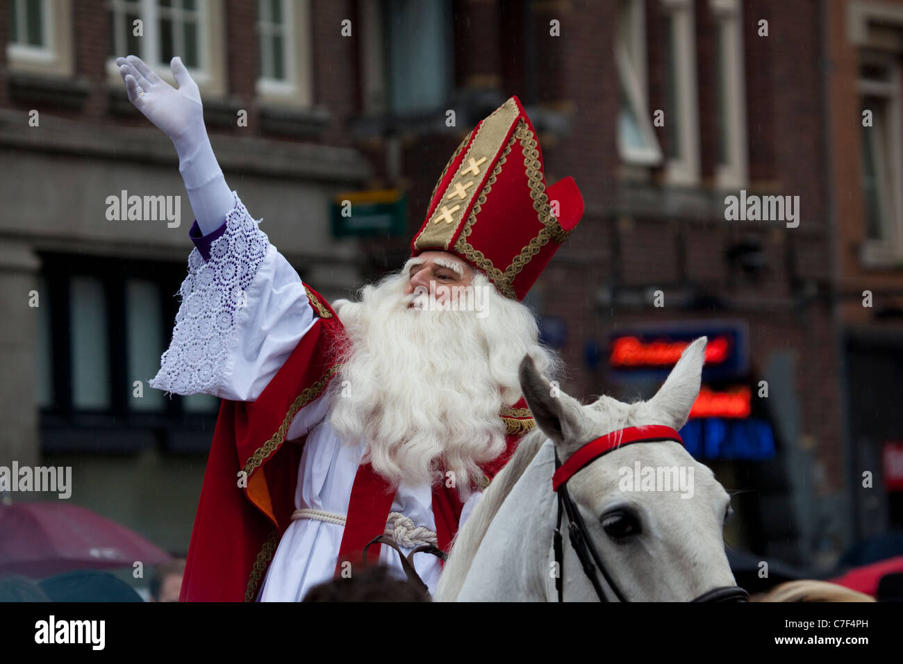 Saint Nicolas arrrives during the Sinterklaas parade, Dam Square, Amsterdam, 14th November 2010 Stock Photo
