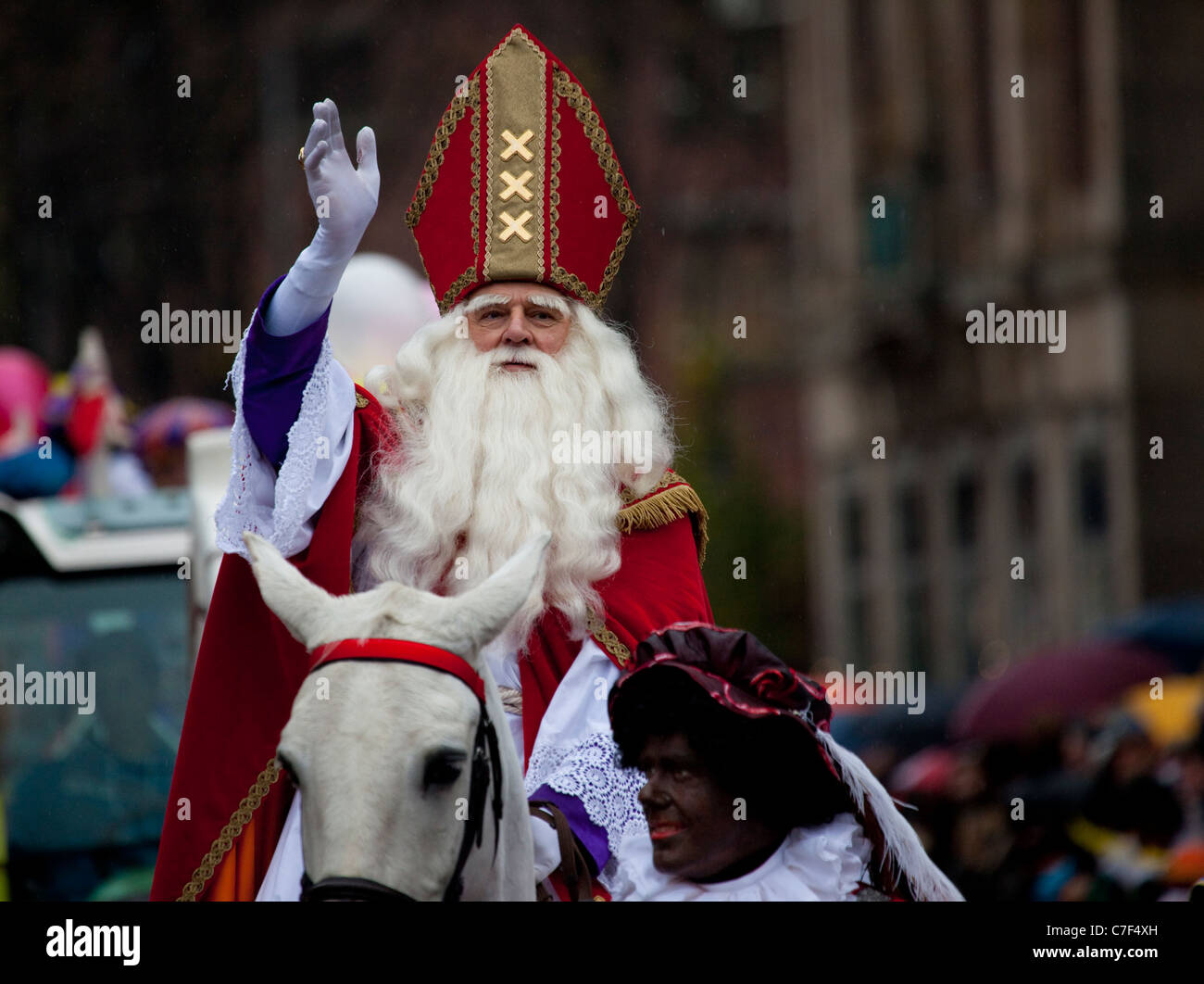 Saint Nicolas arrrives during the Sinterklaas parade, Dam Square, Amsterdam, 14th November 2010 Stock Photo