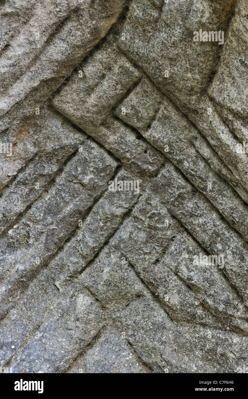 Grooves in the sandstone rock from carving millstones at the Hohllay cave in Berdorf, Mullerthal, Luxembourg Stock Photo