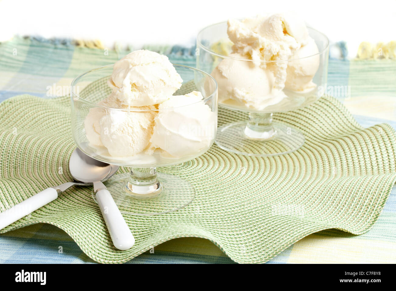 Glass Bowl With Vanilla Ice Cream Stock Photo - Alamy