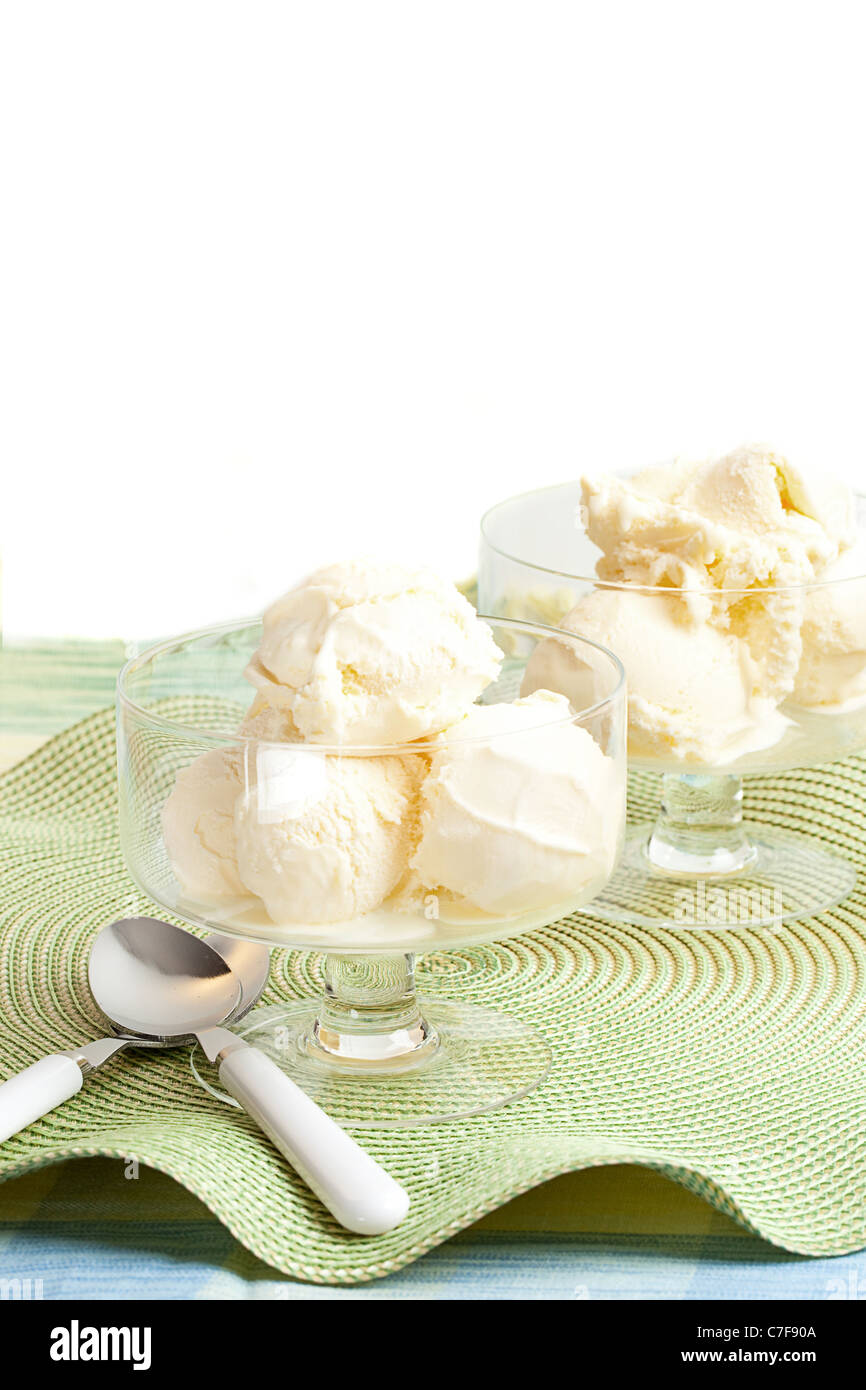 Glass Bowl With Vanilla Ice Cream Stock Photo - Alamy