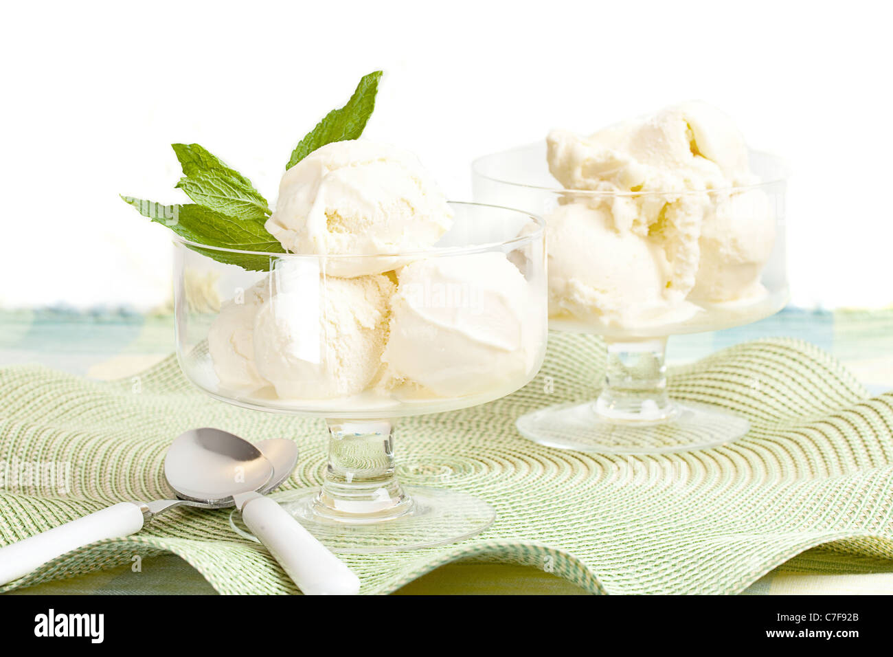 Glass Bowl With Vanilla Ice Cream Stock Photo - Alamy