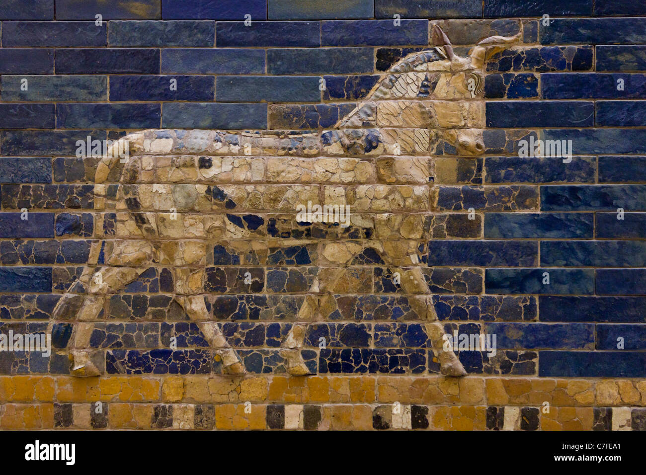 detail of bull aurochs on Ishtar Gate, Pergamon Museum, Berlin, Germany Stock Photo
