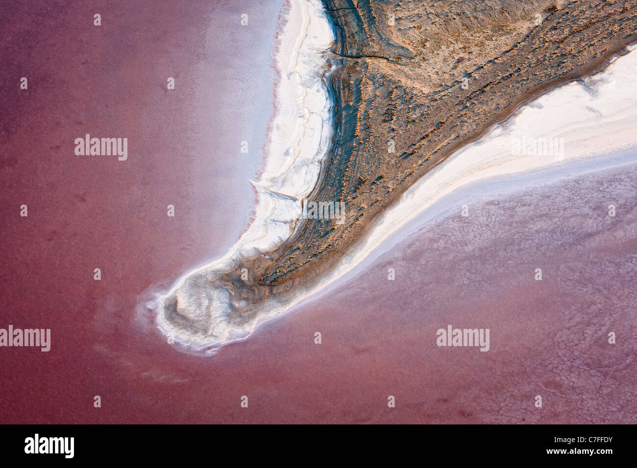 Low altitude aerial photo of shore line of Lake Eyre South, outback South Australia. Stock Photo