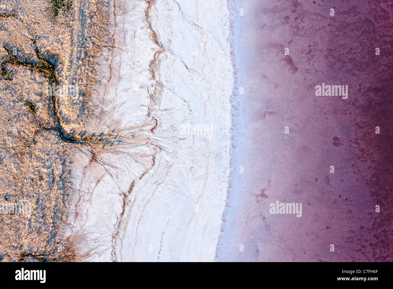 Low altitude aerial photo of shore line of Lake Eyre South, outback South Australia. Stock Photo
