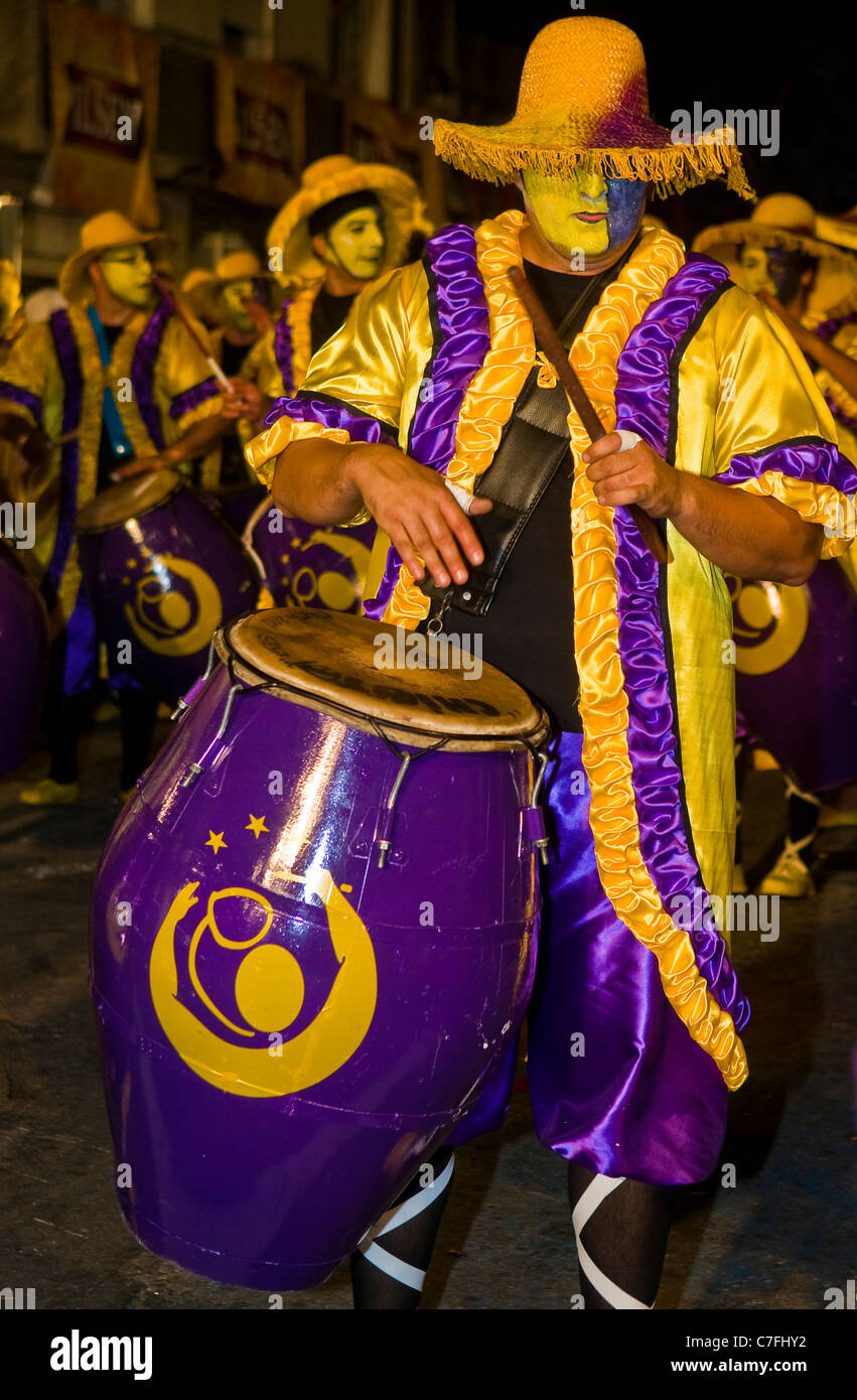 Unidentified Candombe drummers in the Montevideo annual Carnaval in Montevideo Uruguay Stock Photo