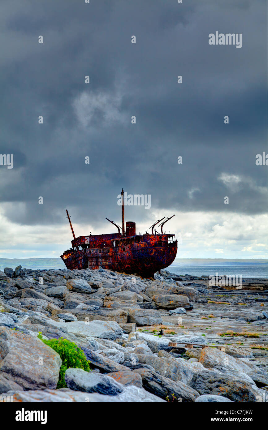 The Plassey Wreck on Inisheer Island in summer, Ireland. Stock Photo