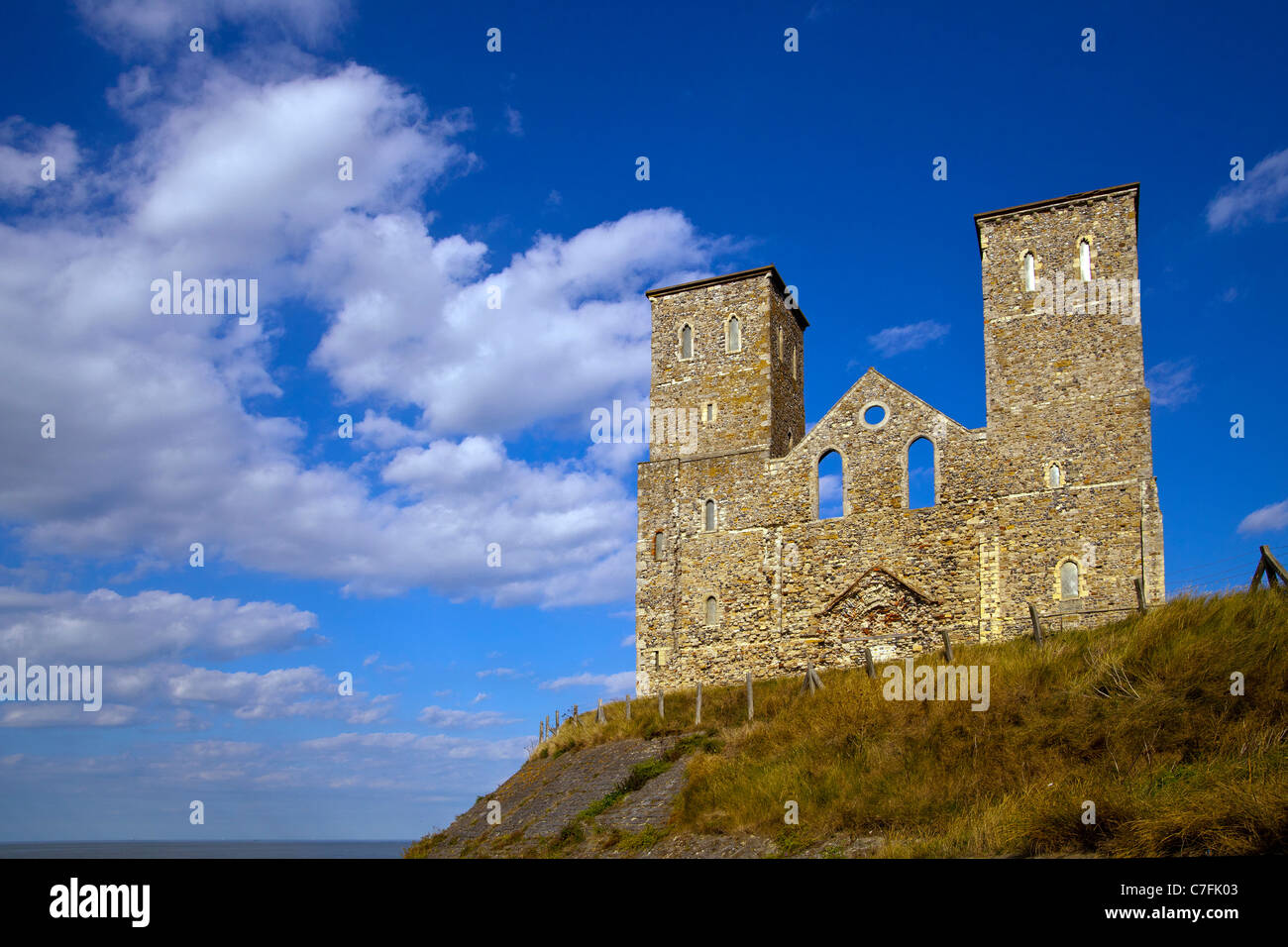 The ruins of the 12th Century church of St Mary's in Reculver, Herne Bay in Kent, England Stock Photo