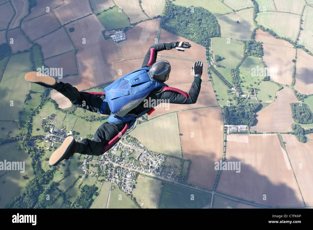 Solo skydiver from above Stock Photo