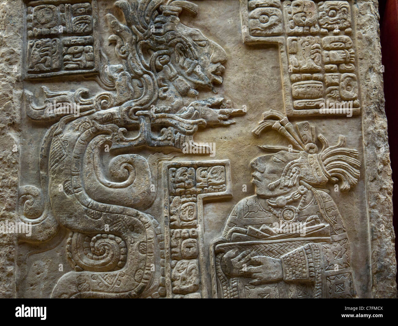 Carved Stone Aztec Panel in the British Museum in London England Stock