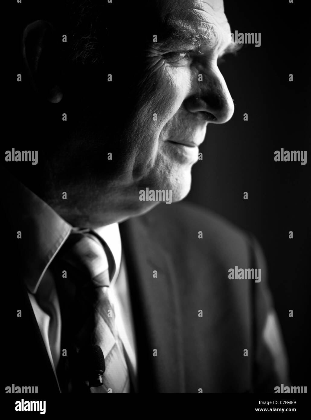 a black & white portrait of current United Kingdom Business Secretary, Vince Cable. Stock Photo