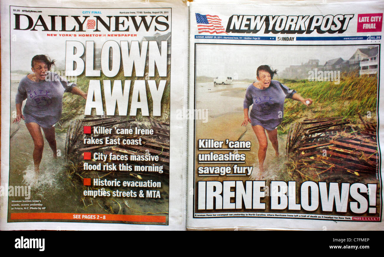 Copies of the fiercely competitive New York Daily News and the New York Post use the same Associated Press photo Stock Photo