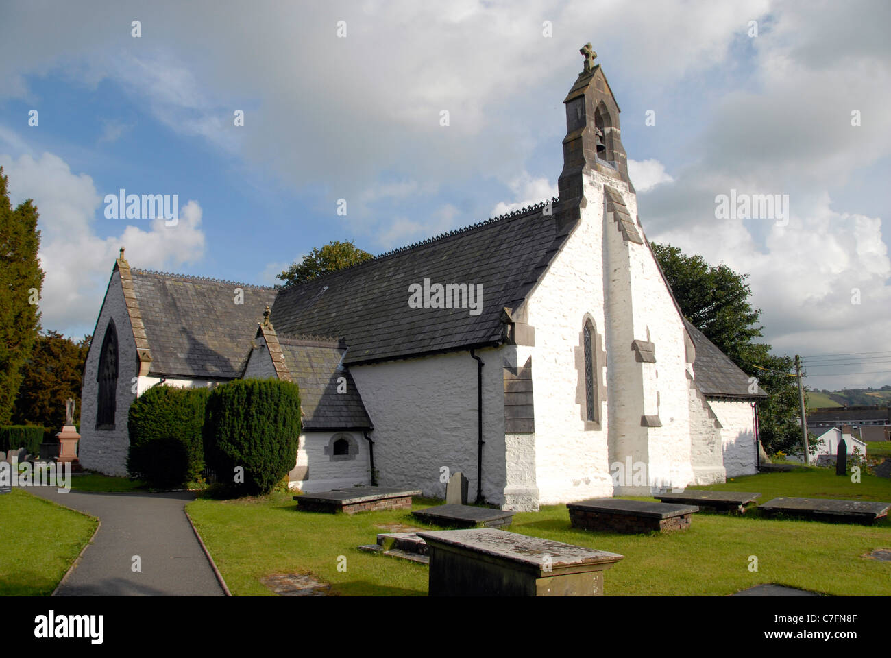 St Digain in Llangernyw village in north Wales home to an ancient yew tree, reputedly more than four thousand years old. Wales Stock Photo