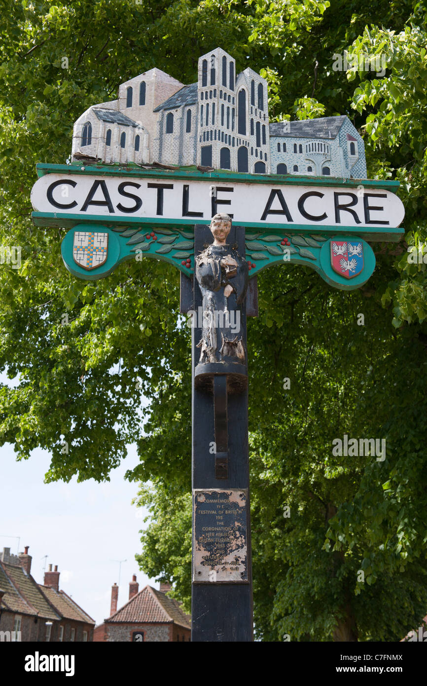 Village sign - Castle Acre - Norfolk, East Anglia, England, UK Stock Photo