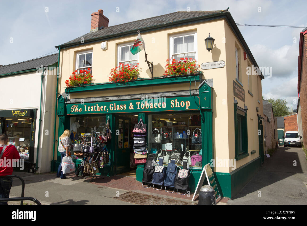 The Leather, Glass and Tobacco shop in Abergavenny, Wales UK Stock Photo Alamy