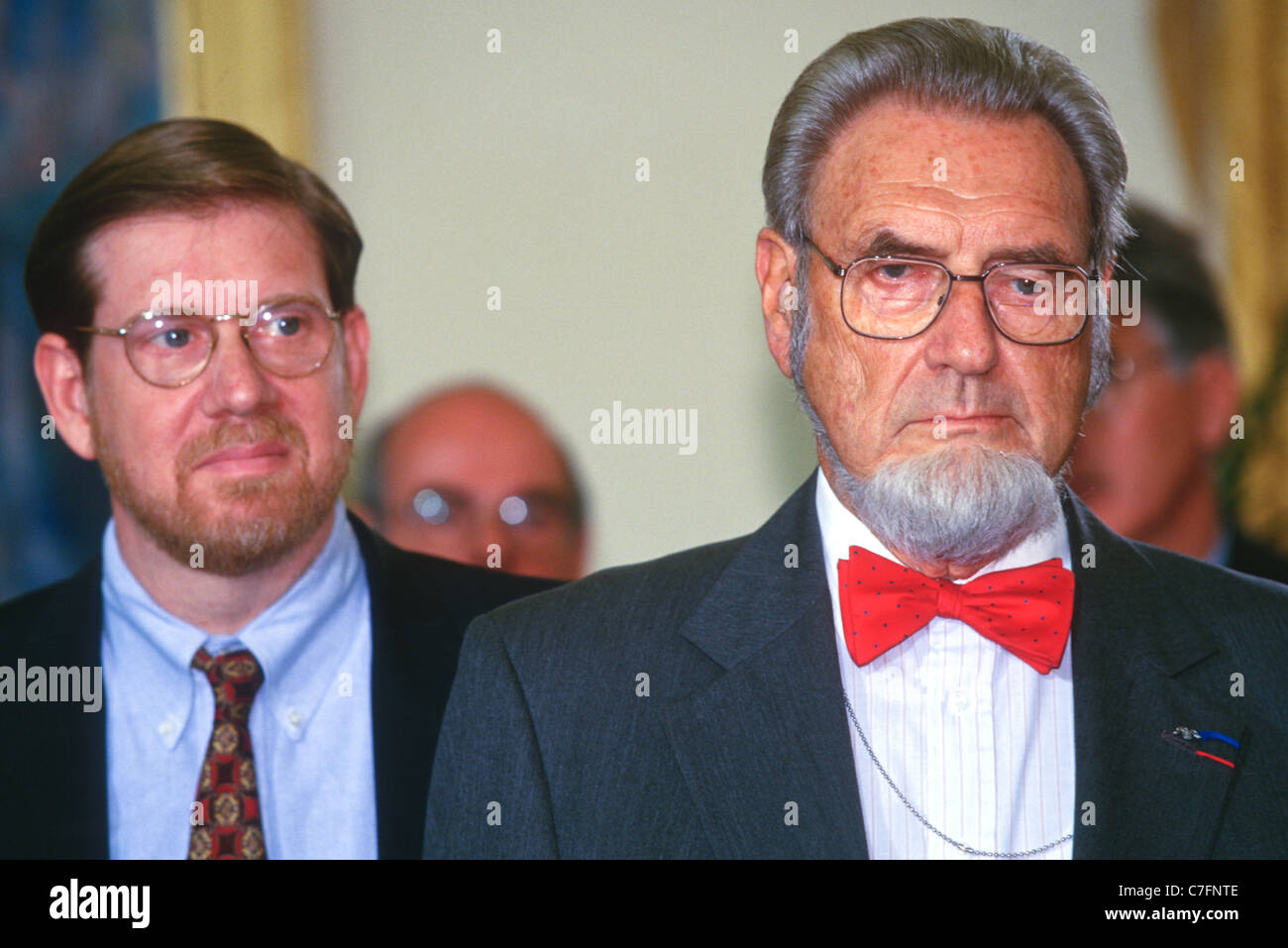 Dr. C. Everett Koop with Dr. David Kessler makes a statement at the Oval Office in the White House in Washington, DC Stock Photo
