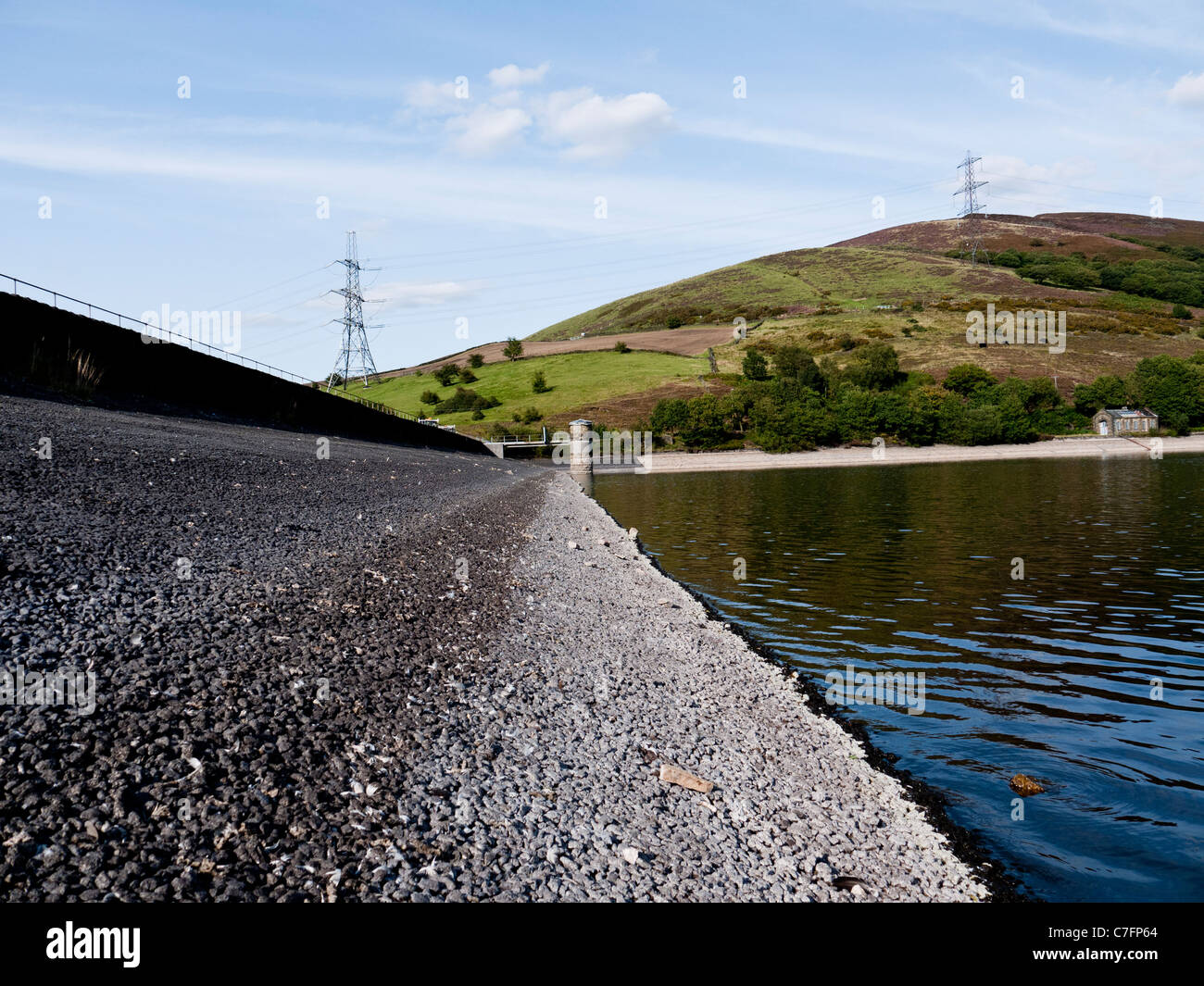 Low water at Walkerwood Reservoir, Stalybridge, Cheshire, England UK