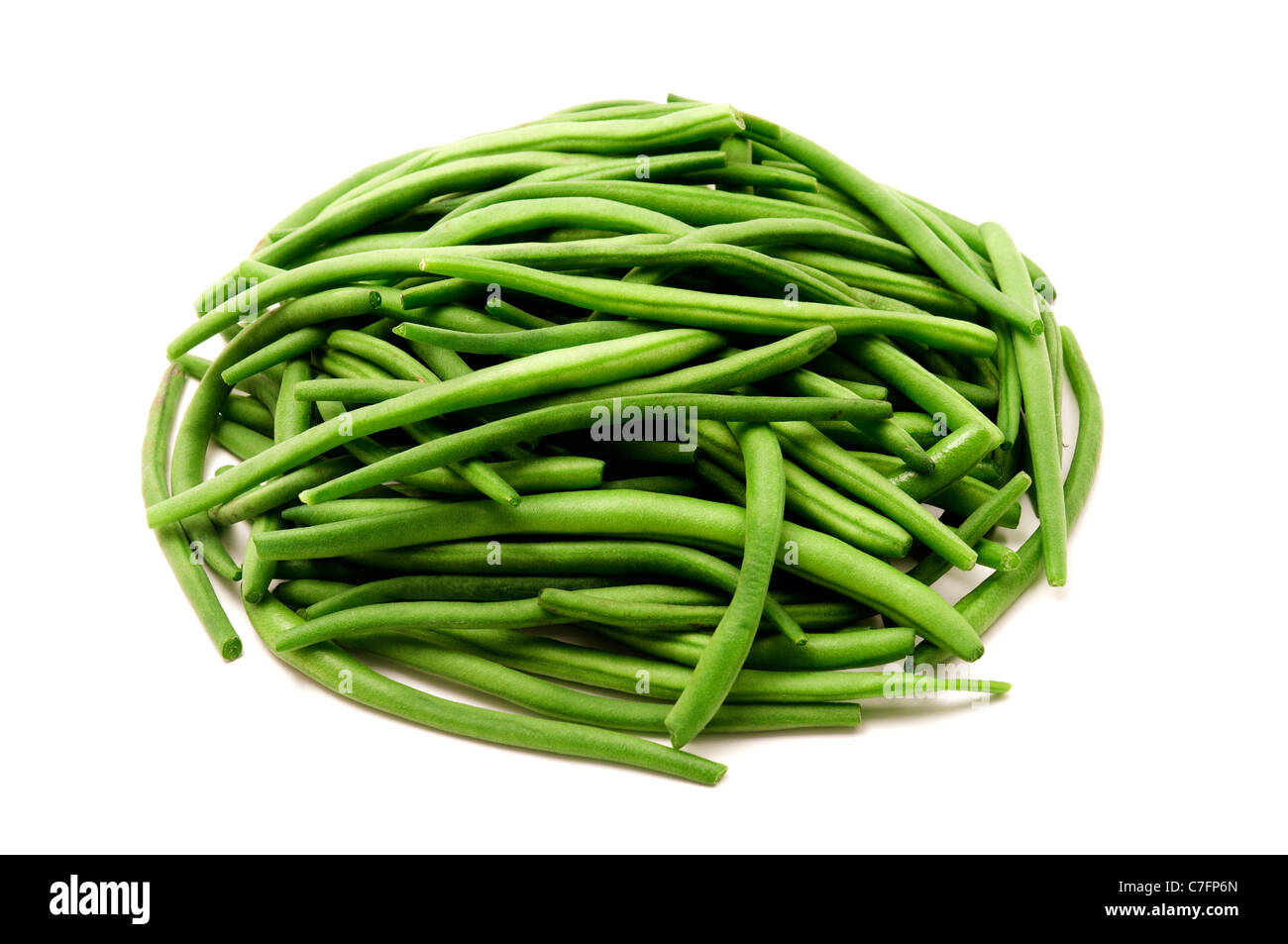 Whole green beans on a white background Stock Photo