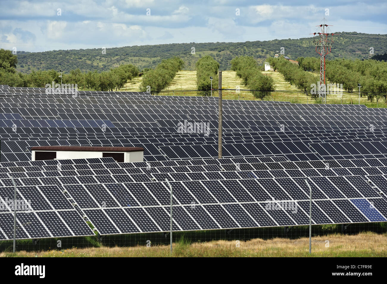 silicon solar energy batteries on rural place Stock Photo